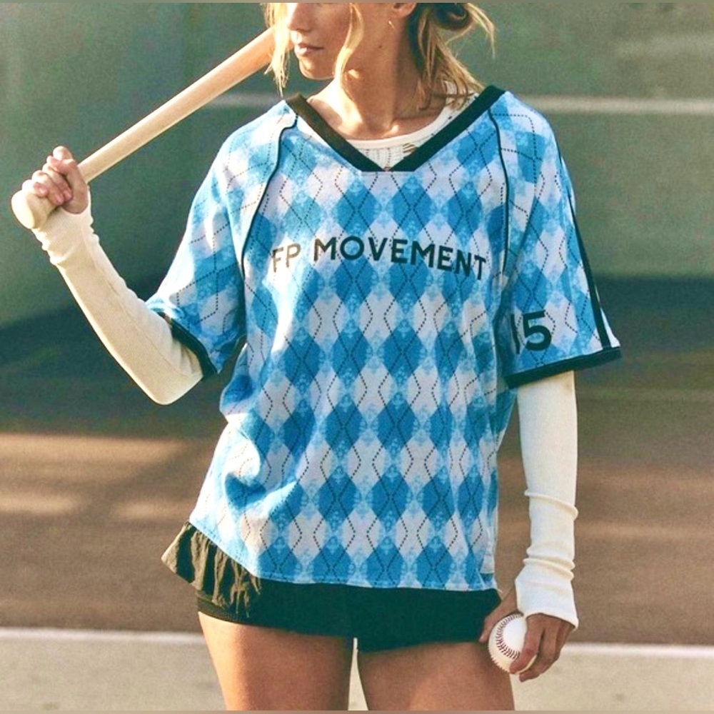 Free People Movement Baseline Argyle Jersey Top / Tunic Size Large - New